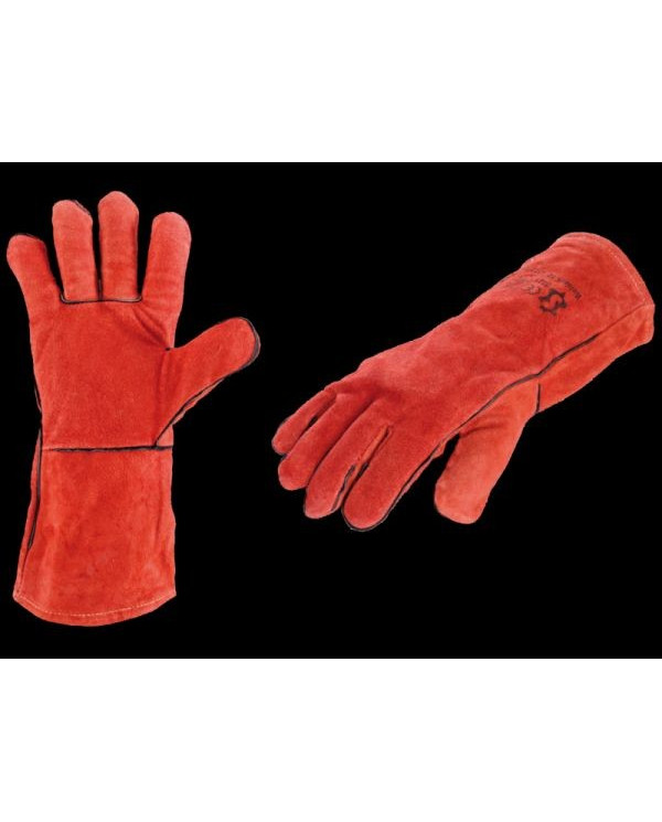 Red Heat-Resistant Welder Gloves, Kevlar Thread, Full Split Leather, 35cm Length