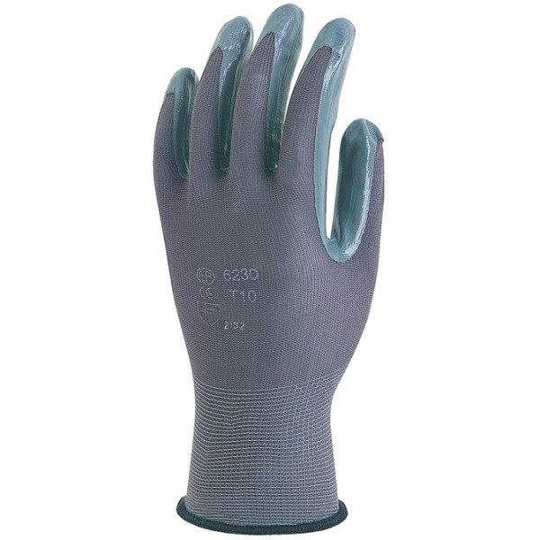 Gray polyamide gloves, gray nitrile coated palm
