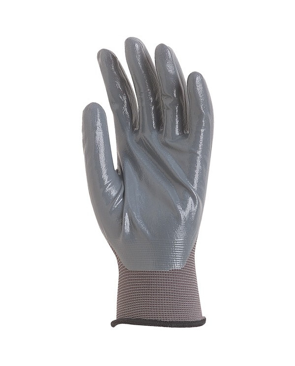 Gray polyamide gloves, gray nitrile coated palm