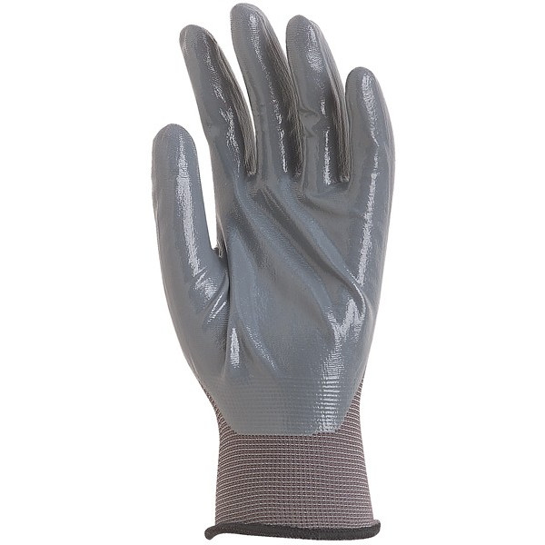 Gray polyamide gloves, gray nitrile coated palm