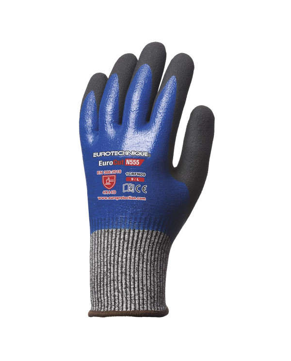 Waterproof, anti-cut, gripping gloves with nitrile coating