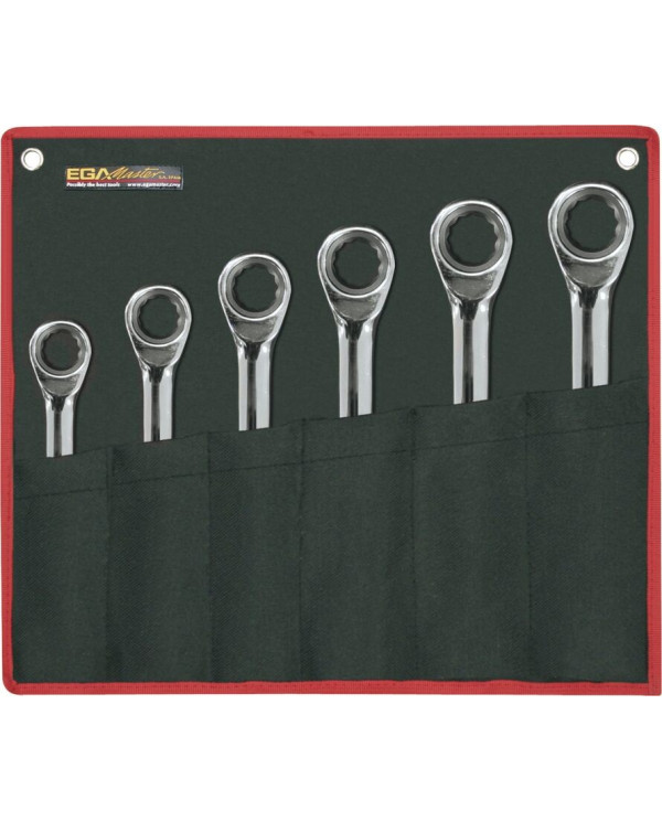 Set of 12 CLASSIC GEAR 8-19 MM polished chrome-plated combination ratchet spanners.