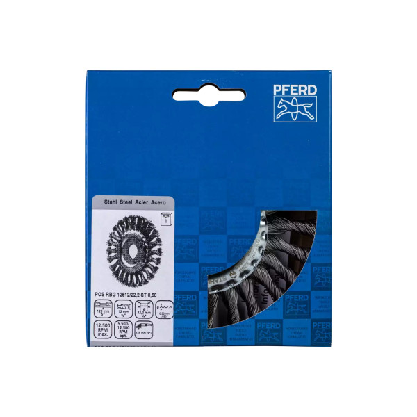 Twisted Knot Flat Brush RBG Ø125x12x22.2 mm, Steel Wire Ø0.50 mm