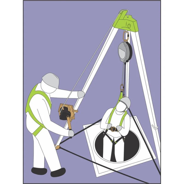 Kit pour espaces confinés avec harnais, antichute et treuil