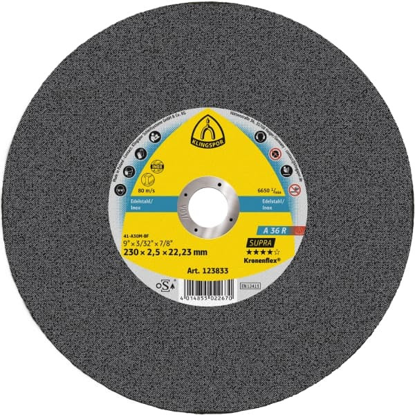Disque à tronçonner inox Klingspor A36R Supra 230 x 2,5 x 22,23 mm