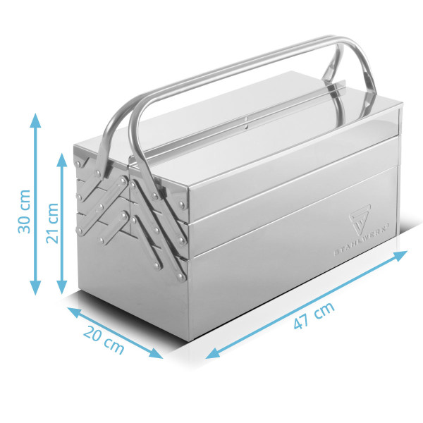 Boîte à outils en acier inoxydable avec 5 compartiments latéraux