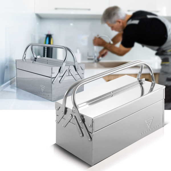 Boîte à outils en acier inoxydable STAHLWERK | 3 compartiments
