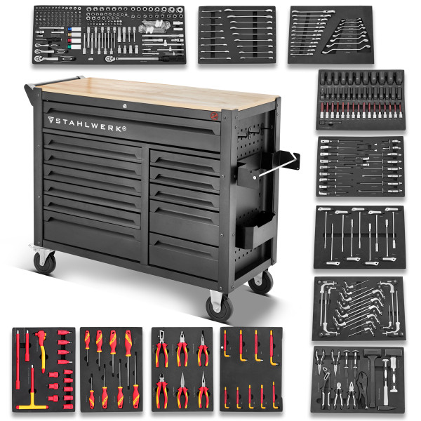 Chariot d'atelier STAHLWERK DINO – 364 outils en chrome-vanadium